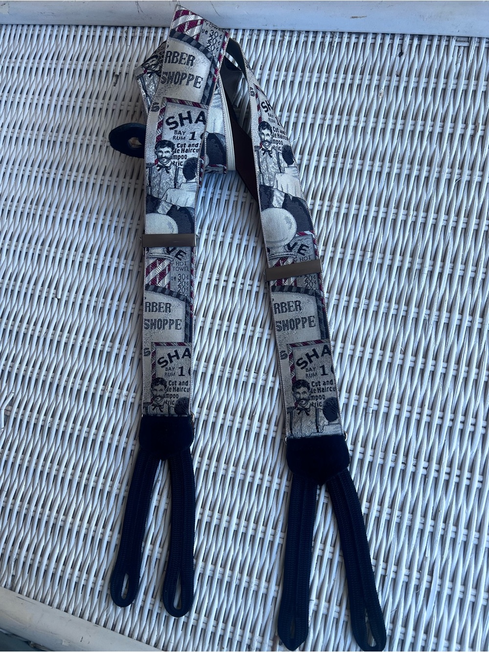 Trafalgar mens silk Barber Shop Suspenders - Cream, Silver & Brown made England